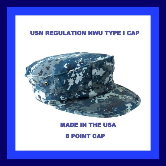 NWU TYPE I WORKING USN U.S. NAVY 8 POINT CAP BLUE DIGITAL BLUEBERRY - Picture 1 of 12